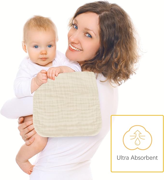 Lovely Care 12 Pack Muslin Burp Cloths 100% Cotton Muslin Cloths Large 20''x10'' Extra Soft and Absorbent Baby Burping Cloth - Ivory