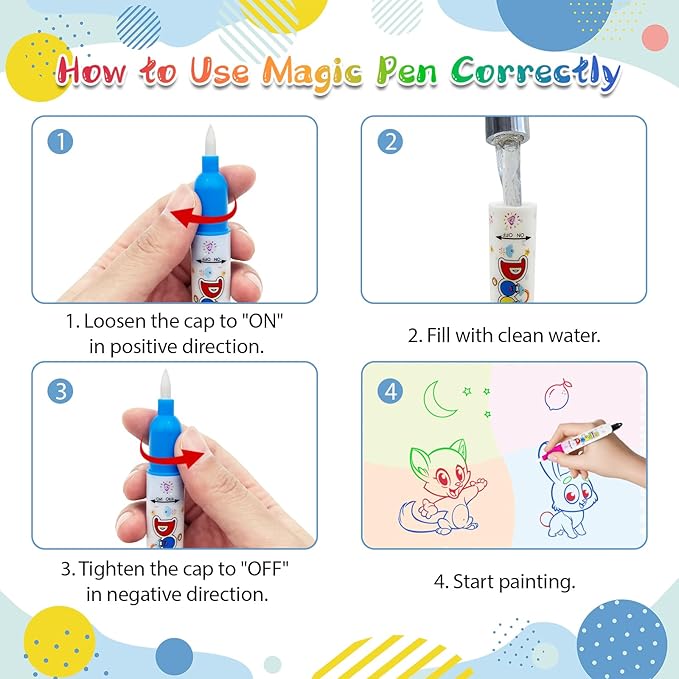 Water Doodle Mat Kids Mess Free Coloring Doodle Mat Educational Toys for 3 4 5 6 7 8 Years Old with Magic Pens Educational Toys Toddler Boys Girls Christmas Birthday Holiday Present
