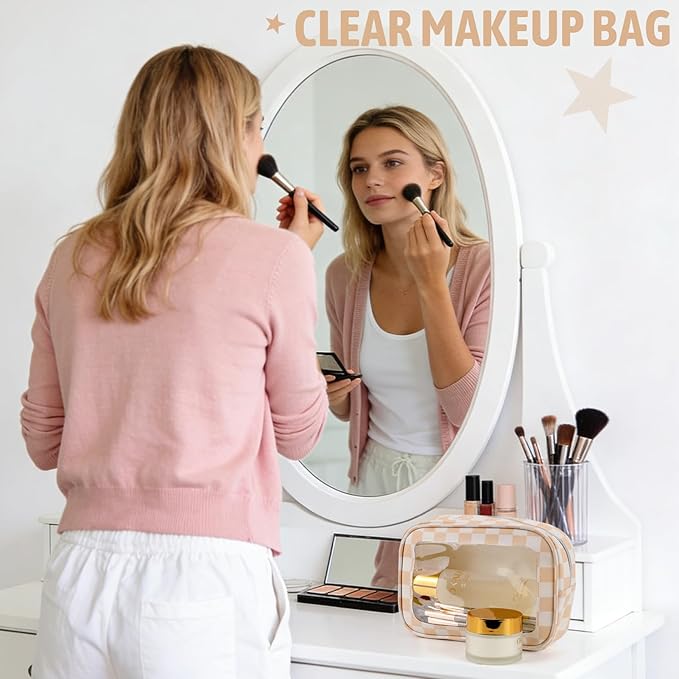 3PCS Clear Toiletry Bag,TSA Approved Travel Makeup Pouch with Zipper for Cosmetics and Toiletries，Diaper Bag Organizer Pouch Set,Women's Purse Organizer and Clear Car Bag