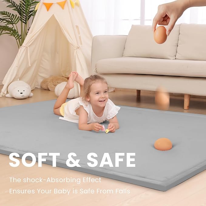 Baby Play Mat for Floor,1.3" Thick Memory Foam Tummy Time Mat for Toddlers,Infants,Kids,Soft Nursery Rug,79"×79" Extra Large Non Slip for Crawling&Yoga,Tatami Style for Living Room(Light Gray)