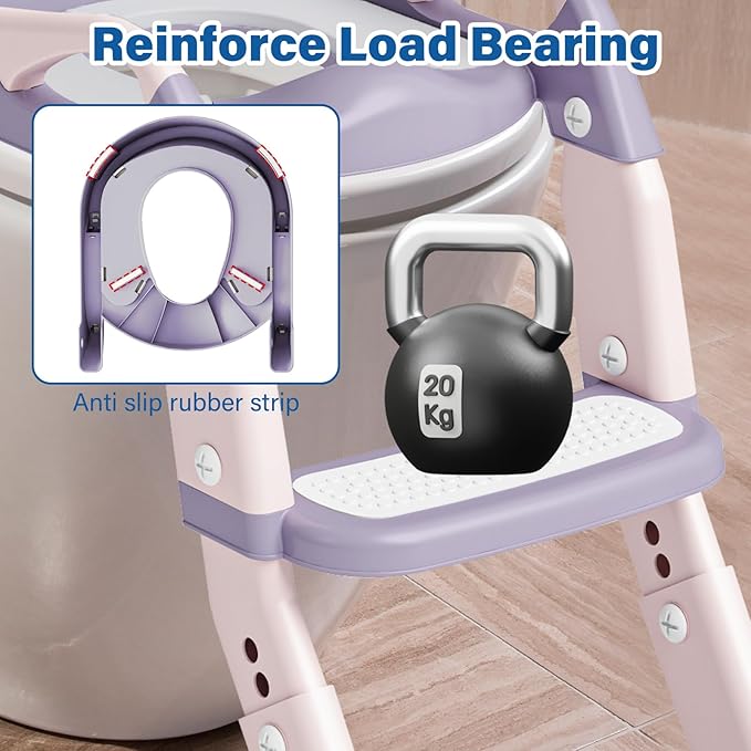 3 in 1 Potty Training Seat for Toddlers Adjustable Toilet Trainer with Anti-Slip Steps and Splash Guard Converts to Step Stool & Child Toilet Chair Foldable Design for Boys & Girls(Purple)