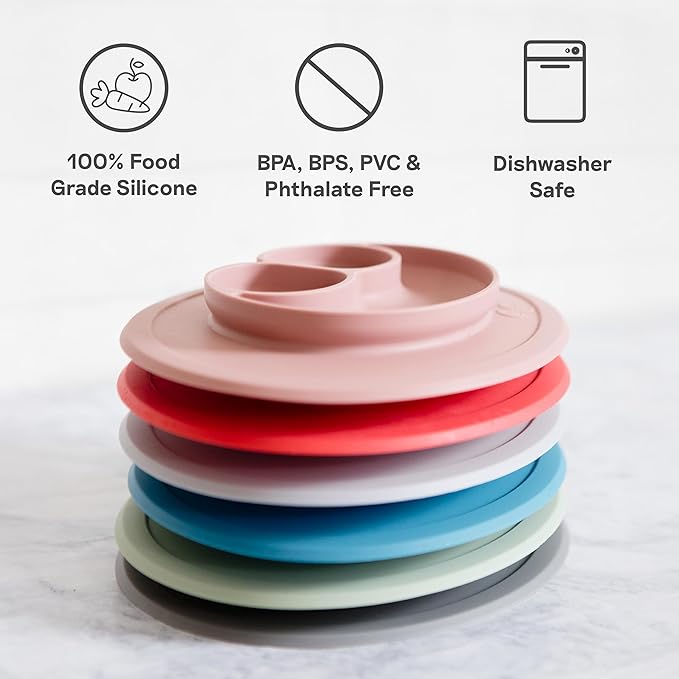 ezpz Mini Mat (Sage) - 6 -12 Months+ - 100% Silicone Suction Placemat + Divided Plate with Three Compartments - Supports Baby-Led Weaning - Designed for Highchair, Table, and Travel