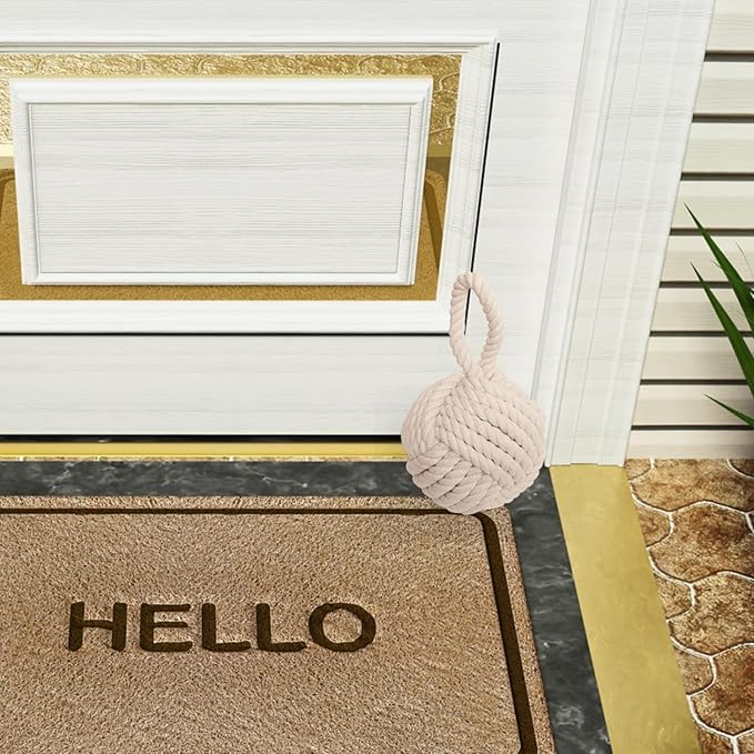 Decorative Door Stop, Weighted Door Stopper for Bottom of Doors, Rope Doorstop, Knot Nautical Doorstopper, Heavy Doorstop for Bedroom, Living Room, Window Wedge, Bookend 6 inch (White)