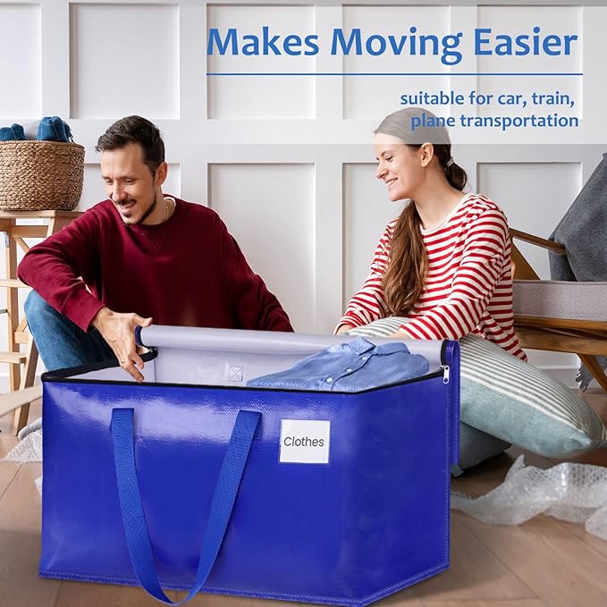 Moving Bags, Storage Bags with Sturdy Handles and Heavy Duty Zippers, Storage Totes for Space Saving, Moving & Storage, Collapsible Moving Supplies(125L, 10-Pack, Blue)