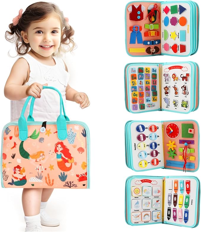 Teefrye Toddler Busy Board Montessori Toys for Toddlers 1-3 Year Old Educational Activity Book Board Sensory Travel Toys Ages 3-5 Preschool Learning Fine Motor Skills Toy Quiet Book Gift for Kids