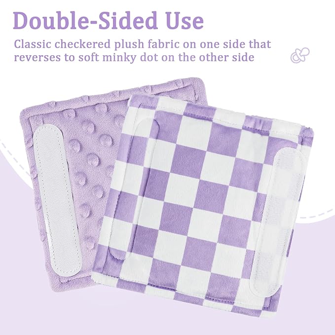 DILIMI Baby Car Seat Belt Covers, 2Pcs Carseat Shoulder Strap Pads, Soft Minky Car Seat Neck Covers, Newborn Car Seat Strap Protectors, Stroller Strap Covers for Baby Kids, Purple Checkered