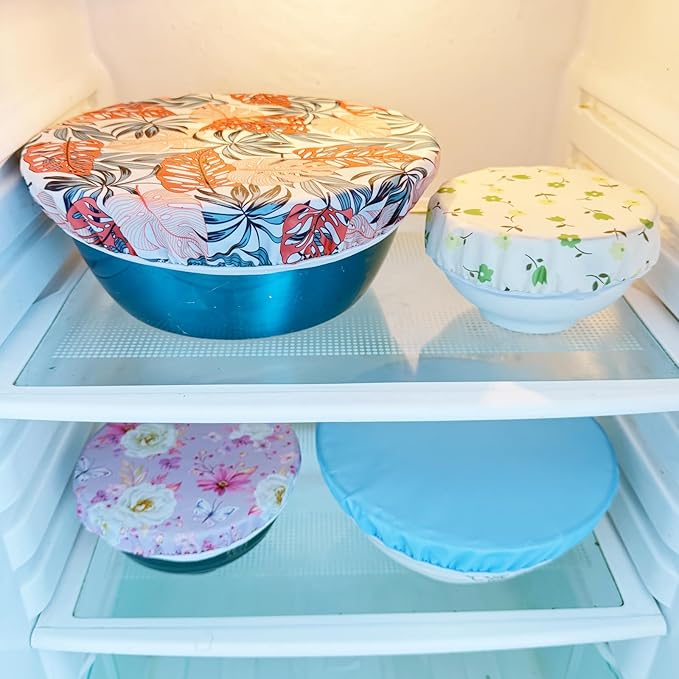 Reusable Eco-friendly 5 Pcs Double Layer Bowl Covers, Freezer Safe and Easy to clean, Reusable Container Storage for Leftover, Fruit, Salads, set of 5