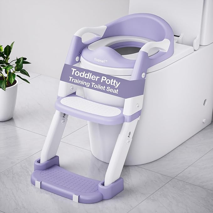 Toddler Potty Training Seat with Ladder and Step Stool | Helps Kids Climb and Sit on Their Own | Soft Cushion, Non-Slip Base, Splash Guard | Includes Potty Training Guide Book & Sticker