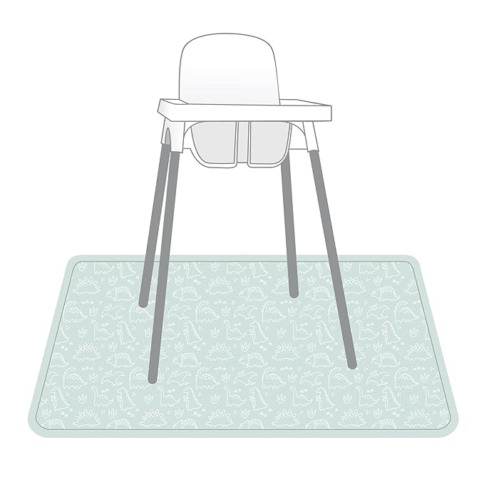 BapronBaby Dino Friends Sage Splash Mat - Waterproof Catch-All for Under High Chairs, Floors, Tables, Playtime or Arts & Crafts - Machine Washable - 45" x 45”