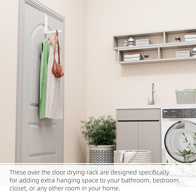 BAKON Over The Door Hanger Folding Clothes Drying Rack, Folding Hanging Coat Rack for Indoor Laundry Room Compact Small Space Foldable Portable Clothing Hanger Hook Collapsible- 2 Pack
