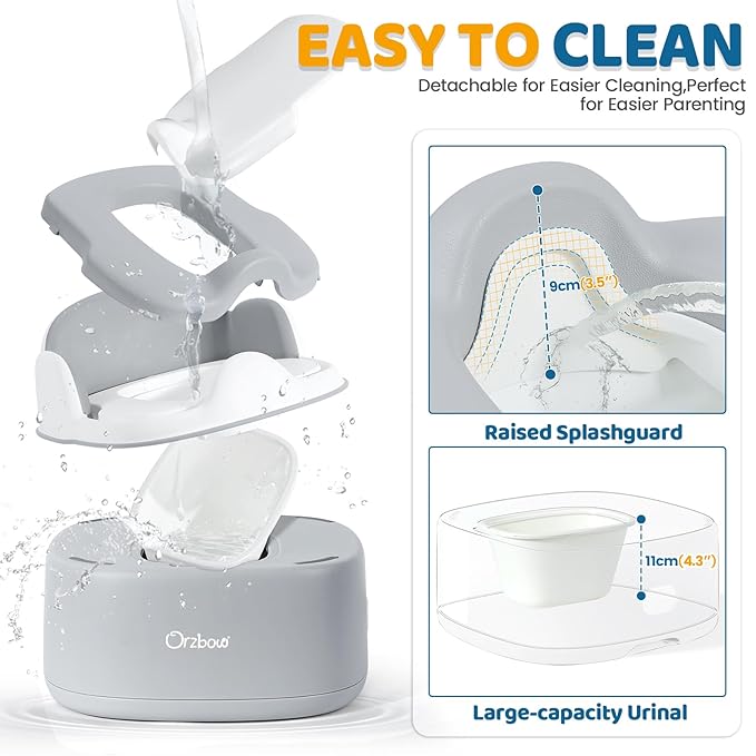 Orzbow 3-in-1 Toddler Potty Training Toilet | Baby Potty Chair, Toilet Topper Training Seat and Step Stool for Boys and Girls, Easy-to-Clean with Splash Guard and Lid, Grey