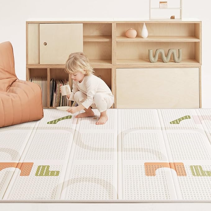 BG-BABYGO Baby Play Mat Foldable Baby Floor Play Mat Large Soft Foam Playmat for Babies Reversible Waterproof Padded Playmats Portable Thick Crawling Mat for Indoor Outdoor(50"*78"*0.4")
