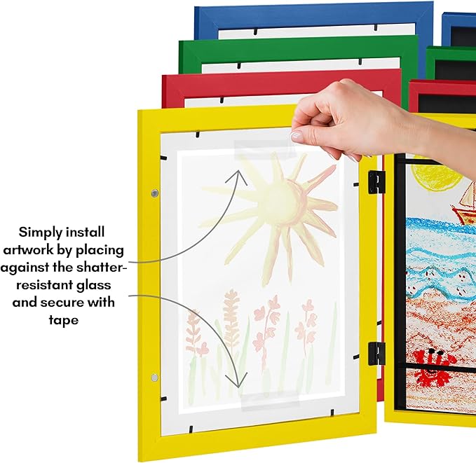 Americanflat - 4 Pack - Kids Artwork Frame Changeable (Multicolor) - Magnetic Door Holds 100 Art Pieces - 8.5x11 Letter Size Display with Mat or 10x12.5 Without Mat - My Mini Masterpiece