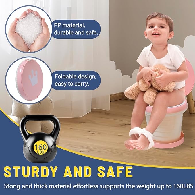 SunnySmile portable, foldable potty seat for toddler, Training Toilet Seat Emergency Toilet for Car, Camping, Outdoor, indoor (pink, large)