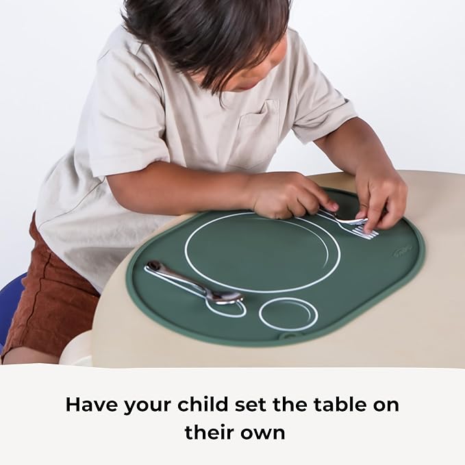 CHAMOS Silicone placemats for Toddlers - Montessori placemat for Round Table - Oval Kids placemats for Dining Table - Non Slip, Small, Educational placemats (Lavender), 14.17x10.23 inch