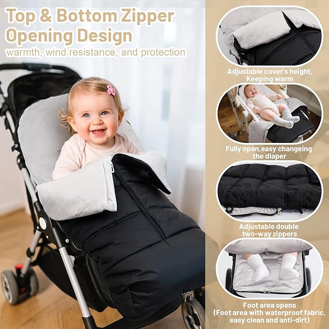 KAKIBLIN Stroller Footmuff, Baby Footmuff for Stroller, Universal Bunting Bag for Babies Compatible with Most Strollers,Waterproof, Winter Sleeping Bag for Newborn to Toddler (105x46cm)