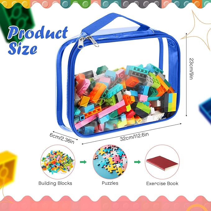 Sanwuta 3 Packs Toy Storage Bags with Zipper, Clear PVC Organizing Waterproof Toy Bags for Board Games, Building Blocks, and Kids Books(12.6 x 9 x 2.36 Inch,Red, Blue, Green)