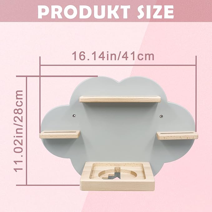 Wall Shelf (Cloud) for Toniebox, Charging Station and 12-18 Tonie Figures, Magnetic Wooden Floating Shelf Compatible with Toniebox MP3 Audio Player & Character, Storage Rack for Kids Play Room