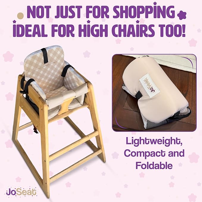 Shopping Cart Seat Cover for Baby, High Chair & Grocery Seat Protector, Padded Chair Covers for Restaurant Seats, Unisex Machine Washable Grocery Cart Liner & Swing Insert – Beige Checkered