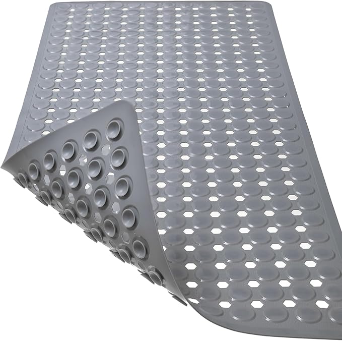 TEESHLY Bath Mat for Tub & Shower, Non Slip Soft Bathmat with Suction Cups & Drain Holes, Machine Washable Bathtub Floor Liner Mats for Bathroom, 35x16 Inch, Gray