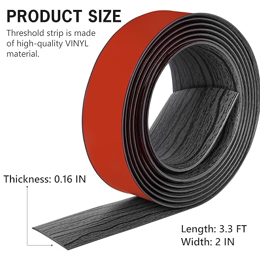 3.3Ft Floor Transition Strip Self Adhesive Vinyl Cover Floor Strip Flat Divider Transition Strip Wood Grain Design for Laminate Floor Gaps and Doorway Transitions (3.3Ft x 2 Inch, Gray)