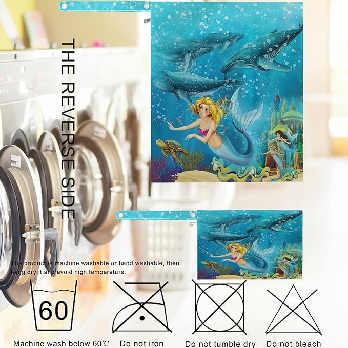 visesunny Cartoon Ocean And The Mermaid In Underwater Kingdom Swimming With Whales 2Pcs Wet Bag with Zippered Pockets Washable Reusable Roomy for Travel,Beach,Pool,Daycare,Stroller,Diapers,Dirty Gym C