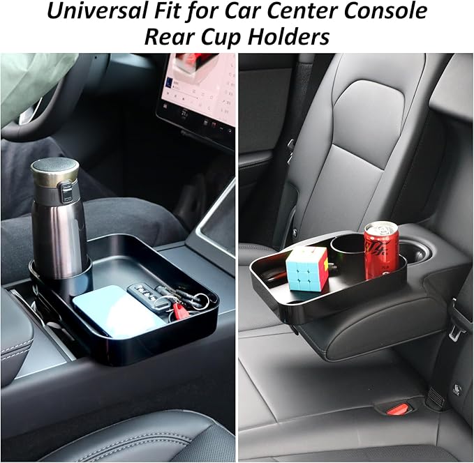 Car Seat Snack Tray for Kids, Mess-Free Square Travel Tray Cup Holder Snack Tray, Durable Car Food Tray for Toddlers, Universal Fit Kids Travel Road Trip Essentials (Black)