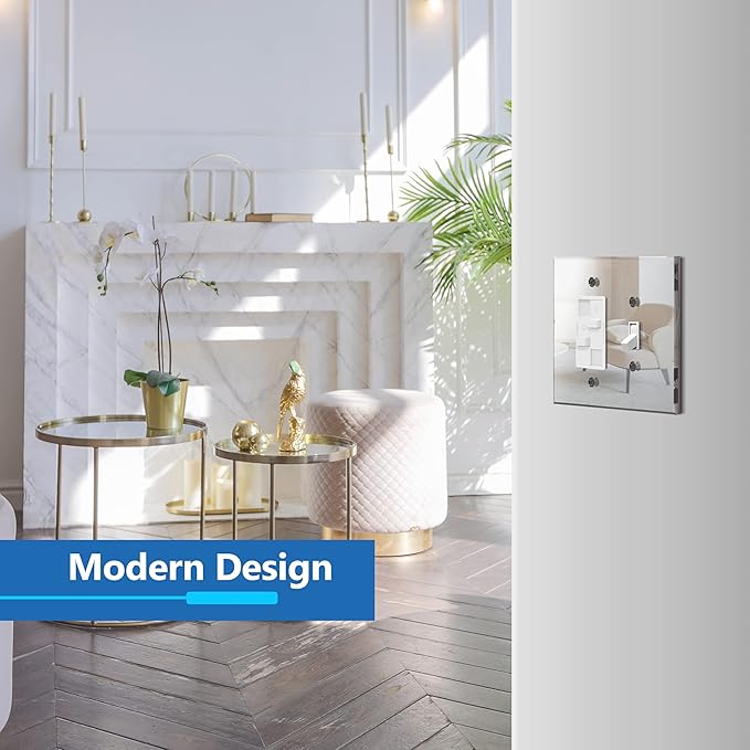 LIDER Reflective Acrylic Combination Wall Plate, Mirrored Double Switch Plate, Combo Toggle Switch and Decorator Outlet Cover, Acrylic Glass, Oversized 2-Gang 5.25" x 5.25", LWP-1131O-ASV, Silver