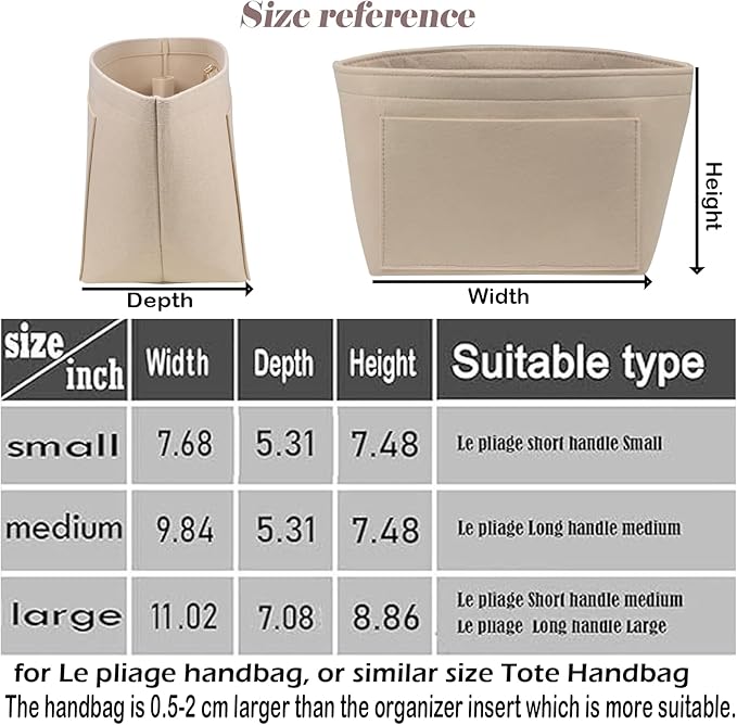 Lckaey Purse Organizer Insert for Longchamp, Premium Felt Long Champ Le Pliage Handbag Organizer Large beige