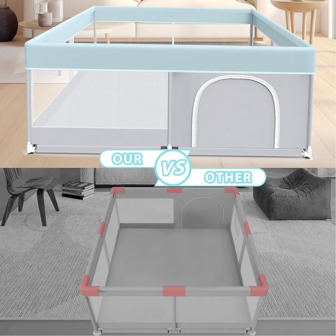 Fshibila Baby Playpen, 50x50 Inch Baby Playard for Babies and Toddlers, Play Pens for Indoor & Outdoor, Sturdy Safety Play Yard with Soft Breathable Mesh, Anti-Fall, Grey