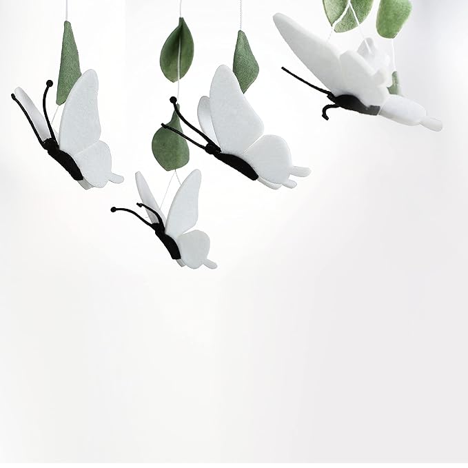 Baby Crib Mobile – Wooden Hanging Nursery Baby Mobile for Crib, Nursery Decor for Boys & Girls, Perfect Shower Gift (White Butterflies) Also Fits Bassinets, Sorrel + Fern