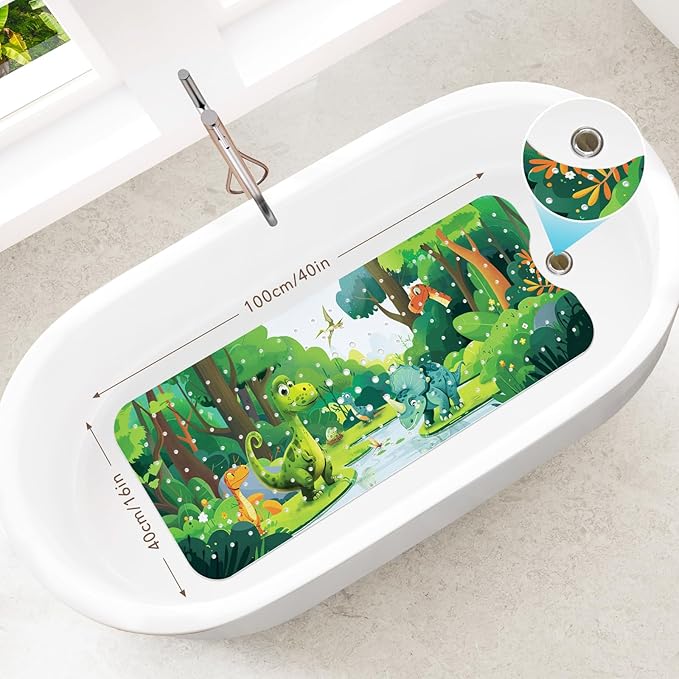 SHUCHING Baby Dinosaur Bath Mat for Tub Non Slip-40 X 16 Inch, Bathtub Mat Non Slip for Boys Kids, Toddler Long Shower Mat for Bathroom