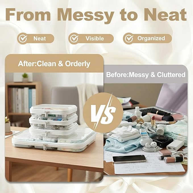 Clear Hard Shell Zipper Pouches, Clear Zipper Bags, Hard Case Pouches for Purse & Diaper Bag Organizer,and Travel Essentials (XL+3M)