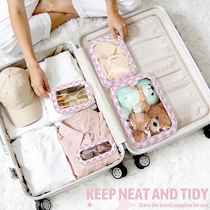 5PCS Diaper Bag Organizer Pouch Set,TSA Approved Toiletry Bag, Waterproof TPU Makeup Bag Set, Travel Organizer Bags for Women and Kids