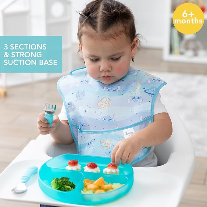 Bumkins Toddler and Baby Suction Plate, Silicone Divided Grip Dish for Babies and Kids, Baby Led Weaning, Children Feeding Supplies, Non Skid Sticky Bottom, Ages 6 Months Up, Blue Jelly