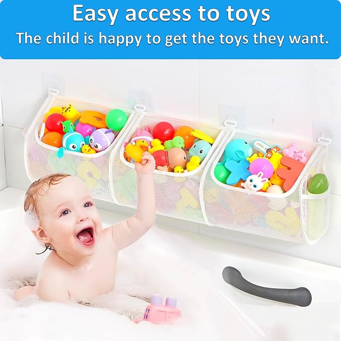 KPH Extra Large Bath Toy Storage Bag, Perfect for organizing Bath Toys efficiently, Features a Quick-Dry mesh That avoids Pooling Water, Ideal for All Baby Bathtub Toys