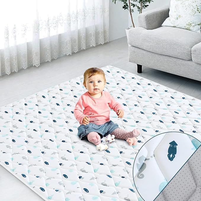 Premium Foam Baby Play Mat 50" X 50", Play Mat for Babies and Toddlers, Baby Floor Play Mat Non Slip, Kids Play Mat for Playpen, Thick One-Piece Crawling Mat, Easy Clean, Whale