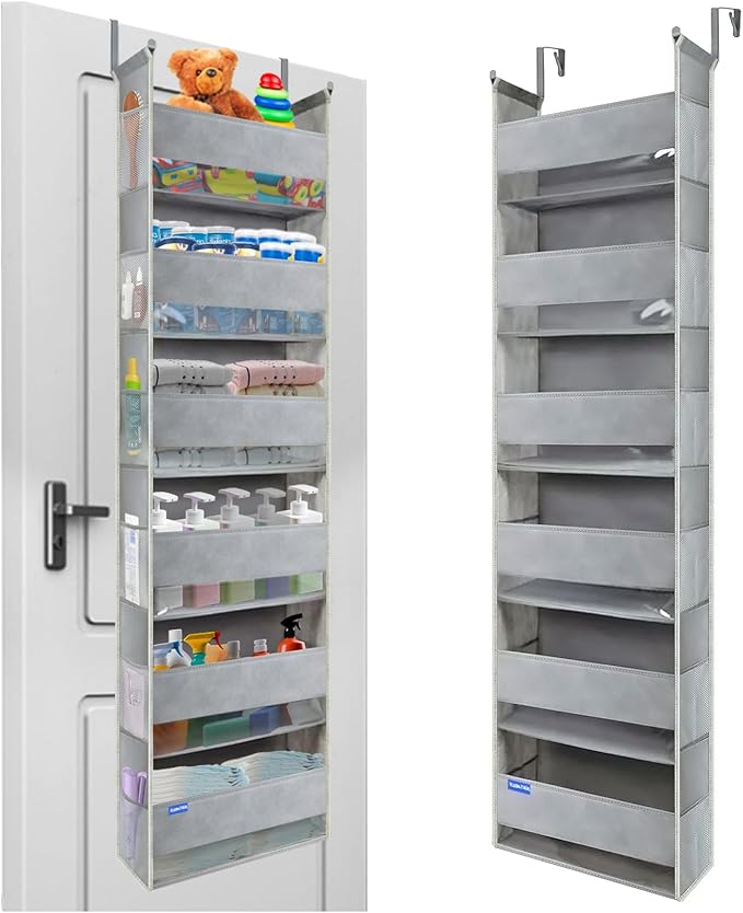 roomtalk Extra Large Over The Door Organizer Storage 6-Shelves and 12 Side Pockets, Heavy Duty Hanging Door Organizer for Closet Bathroom Bedroom Nursery Pantry, Grey