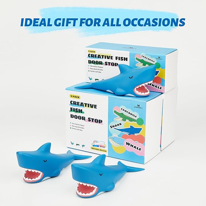 3Pcs Cute Door Stopper, Cartoon Shark Animal Door Stop, Decorative Door Wedge for Home and Office Floor(Patented)