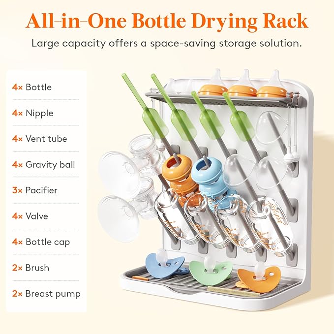 Lifewit Large Baby Bottle Drying Rack, 15 Hooks Vertical Rack Dryer with Removable Pacifiers Box, Drip Tray, Space Saving Countertop Holder Organizer for Weighted Straws, Pump Parts
