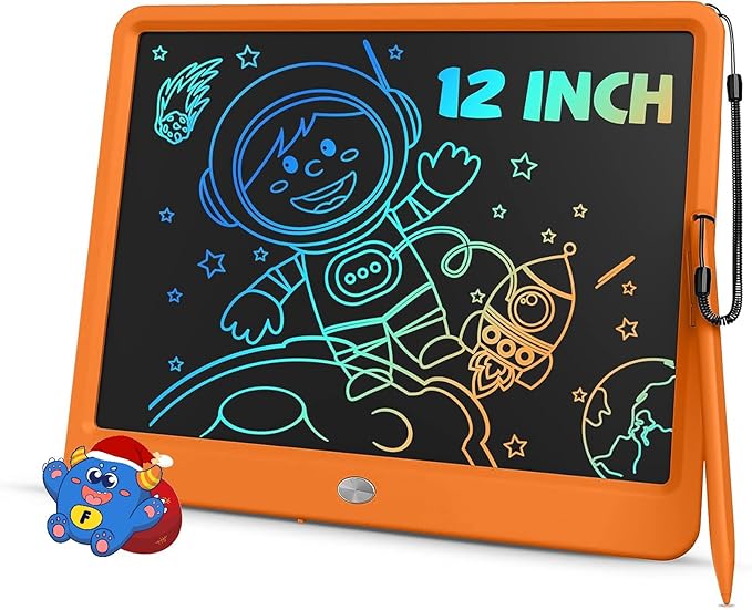 TEKFUN LCD Writing, 12inch Colorful Drawing Tablet Writing Pad, Kids Travel Essentials, Kid Toys for 3 4 5 6 7 8 Year Old Girls Boys (Orange)