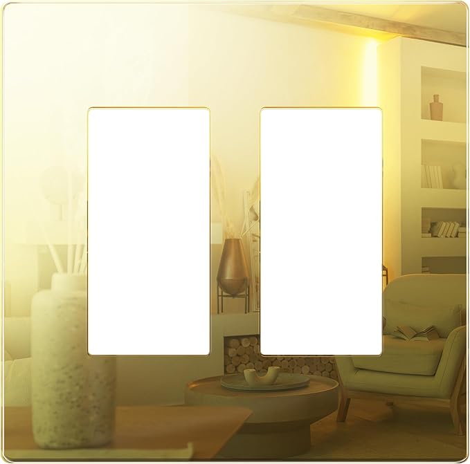 LIDER Double Decorator Wall Plate, Impact Resistant, Mirrored Acrylic, Plexiglass, Reflective Finish, Modern Upgrade, Screwless Light Switch/Outlet Cover, Mid-Size 2-Gang 4.88" x 4.92", Acrylic Gold