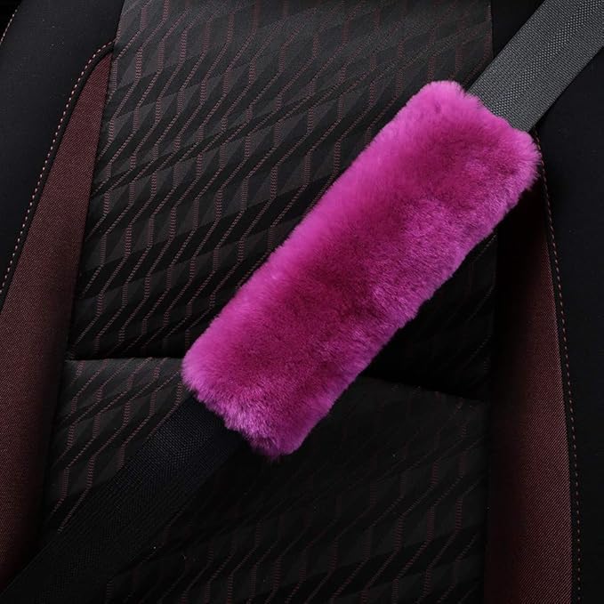 OGLAND 2 Pack Automotive Authentic Sheepskin Car Seat Belt Pads, Soft Shoulder Pad, Neck Cushion Protector, Genuine Natural Merino Wool (F-Pink)