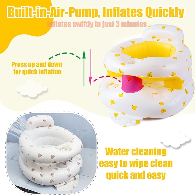 Upgraded Inflatable Baby Seat for Babies 3-36 Months, Inflatable Baby Chair Sit Me Up Floor Seat for Baby, Back Support Baby Seats for Infants for Sitting Up with Built in Air Pump (Yellow Bear)