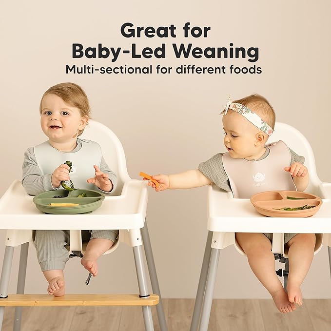 KeaBabies Suction Plates for Baby, Toddler - 3-Pack 100% Silicone Toddler Plates with Suction, Divided, BPA-Free Baby Led Weaning Essentials for Kids, Dishwasher, Microwave Safe, Durable (Amethyst)