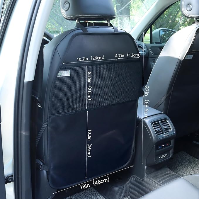 Viaviat Car Seat Protector Large Kick Mat 2 Pack Durable Water Resistant Auto Seat Back Covers with 2 Mesh Pockets Protection Against Dust Mud Scratches (Black, 2-Pack)