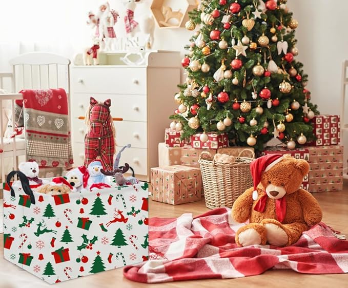 TIBAOLOVER Rectangular Christmas Basket Tree Cute Christmas Gift Baskets for Families Baby Storage Bin Kids Toy Storage Bin Organizer Box Christmas Room Decor for Christmas Parties(Christmas Tree)