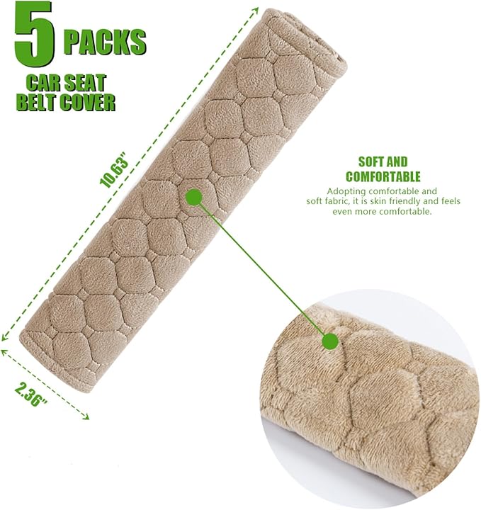 WSSROGY 5 Pack Soft Comfort Car Seatbelt Cover Protector Pads Strap for Protecting Neck and Shoulder (Light Coffee)