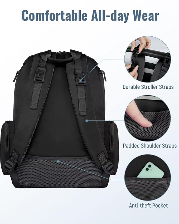 Mancro Diaper Bag Backpack, Multifunctional Baby Bag with Large Capacity and Waterproof Fabric,Diaper Backpack for Moms and Dads with 2 Side Insulated Pockets, Pink and Beige