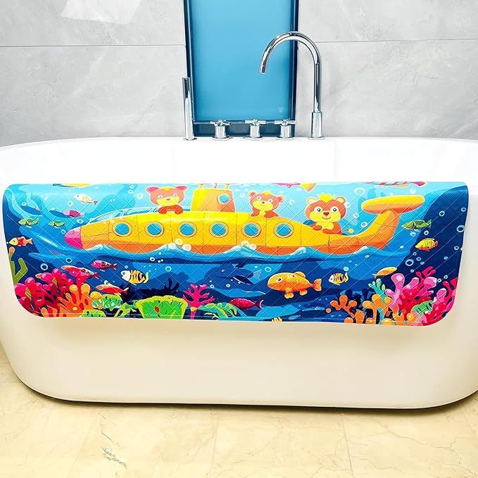 BEEHOMEE Bath Mats for Tub Kids,Baby Toddler - Large Cartoon Non-Slip Bathroom Bathtub Anti-Slip Shower Mats for Floor 35x15,Machine Washable XL Size Bathroom Mats (Submarine)